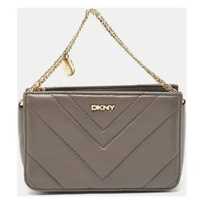 DKNY Grey Leather Chevron Chain Clutch