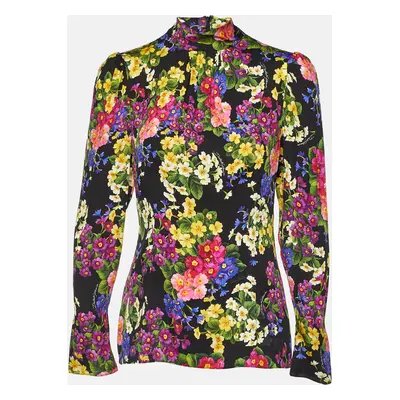 Dolce & Gabbana Black Floral Print Silk Long Sleeve Top