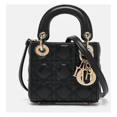 Dior Black Cannage Leather Micro Lady Dior Tote