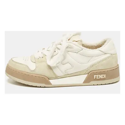 Fendi White/Beige Leather and Suede Match Low Top Sneakers Size