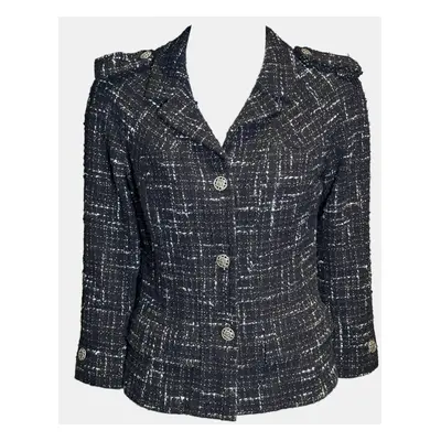 Chanel Black and White Tweed Coco Button Tailored Jacket FR