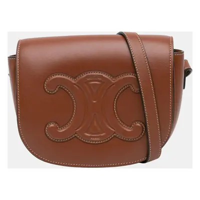 Celine Brown Calfskin Triomphe Folco Crossbody