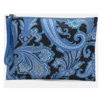 Etro Multicolor Blue Paisley Print Canvas Wristlet Pouch