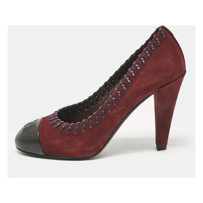 Chanel Burgundy/Black Suede and Leather CC Platform Pumps Size