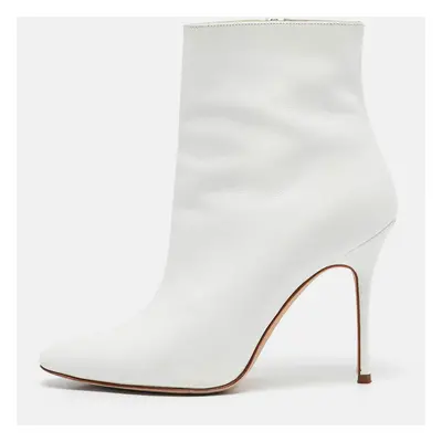 Manolo Blahnik White Leather Ankle Boots Size 36.5