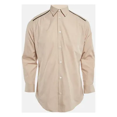 Hermes Beige Cotton Button Front Leather Trimmed Shirt