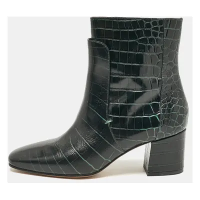 Givenchy Dark Green Croc Embossed Leather Ankle Boots Size