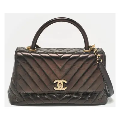 Chanel Black Chevron Leather Coco Top Handle Bag