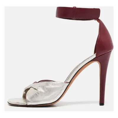 Celine Burgundy/Silver Leather Ankle Strap Sandals Size