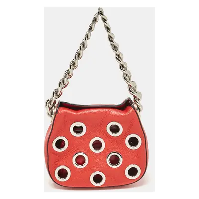 Prada Red Leather Grommet Shoulder Bag