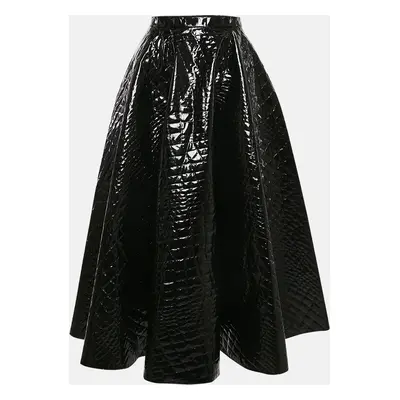 Alaia Black Crocodile Textured Synthetic Midi Skirt