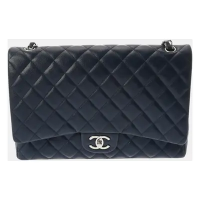 Chanel Black Caviar Leather Classic Double Flap Maxi Shoulder Bag