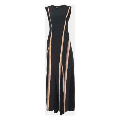 Bottega Veneta Black Textured & Printed Crepe Sleeveless Maxi Dress