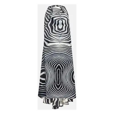 Just Cavalli Black/White Animal Print Satin Maxi Skirt