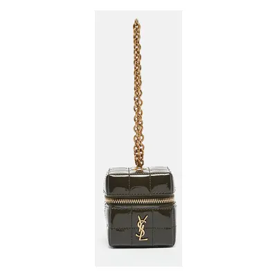 Saint Laurent Green Cube Quilted Patent Leather Mini Carré on Chain