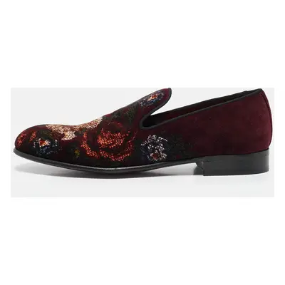 Dolce & Gabbana Burgundy Floral Velvet Smoking Slippers Size 41.5