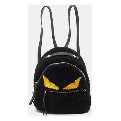 Fendi Black Shearling and Leather Monster Backpack