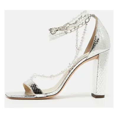 Jimmy Choo Silver Embossed Snakeskin Neena Sandals Size