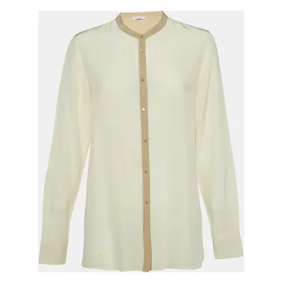 Loro Piana Cream Silk Contrast Trimmed Blouse