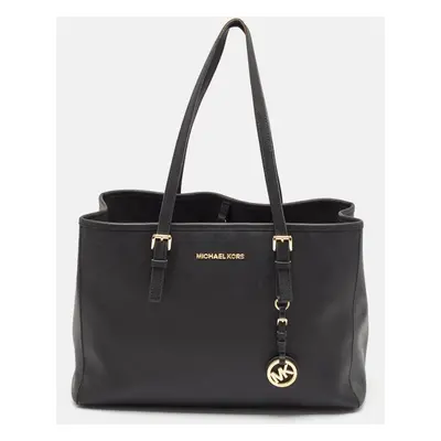 Michael Kors Black Leather Large Jet Set Travel Tote