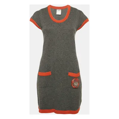 Chanel Grey Cashmere Knit Contrast Trimmed Mini Dress