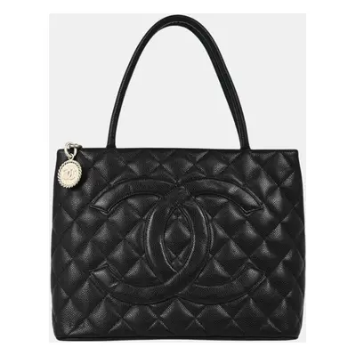 Chanel Black Calfskin Medallion Tote Handbag