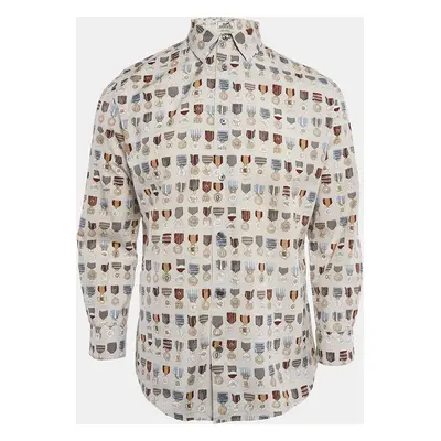 Hermes Grey/Multicolor Medal Print Button Front Shirt