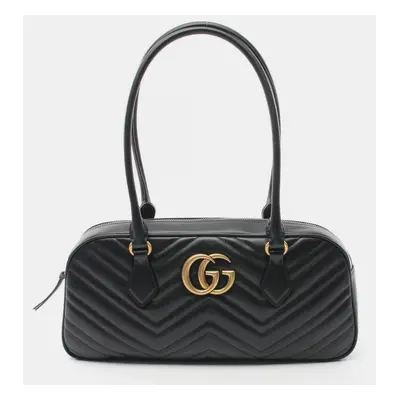 Gucci Black Leather Gg Marmont Medium Tote Bag