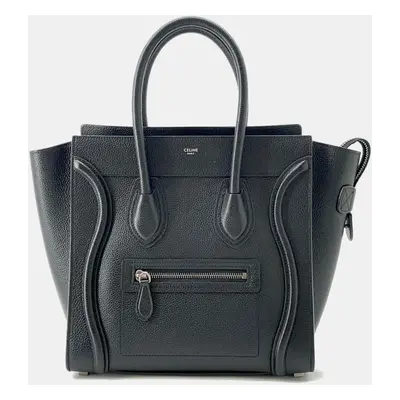 Celine Black Leather Micro Luggage Shopper Tote Bag