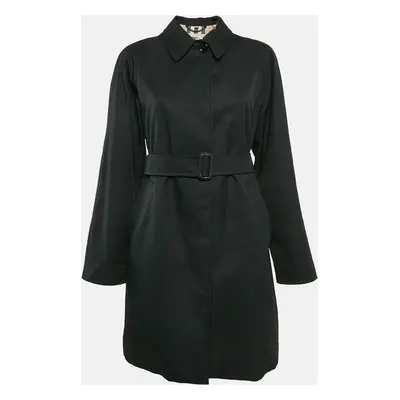 Burberry London Black Gabardine Belted Mid-Length Coat