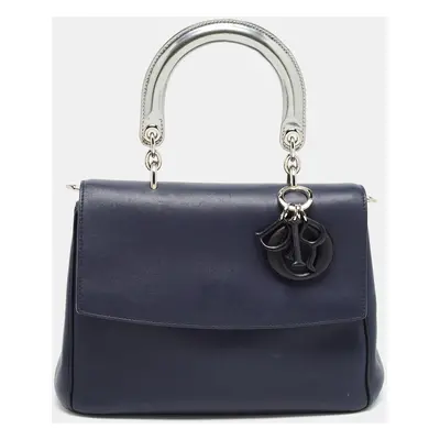 Dior Navy Blue/Silver Leather Small Be Dior Flap Top Handle Bag