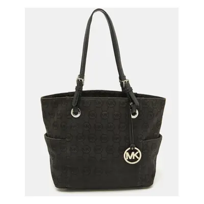 MICHAEL Michael Kors Black Signature Canvas and Leather Jet Set Tote