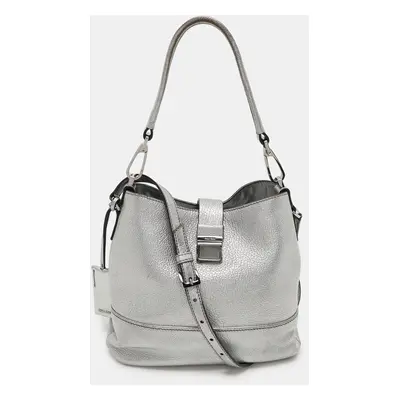 Miu Miu Silver Leather Push Lock Top Handle Bag