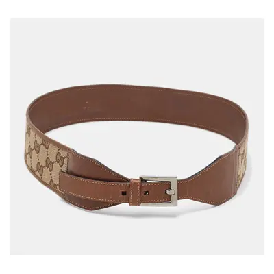 Gucci Brown GG Canvas and Leather Buckle Wide Waist Belt 80CM