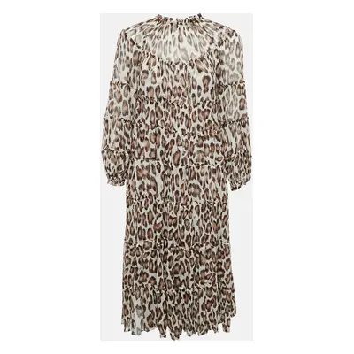 Zimmermann Brown Leopard Print Silk Chiffon Tiered Midi Dress