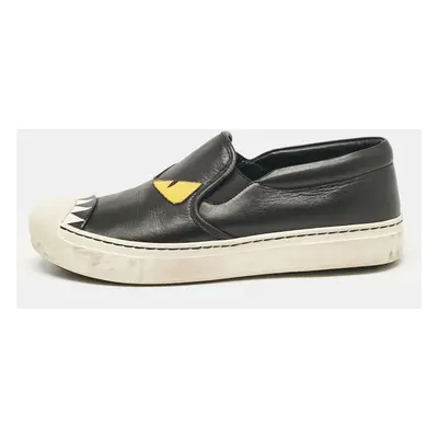 Fendi Black Leather Monster Slip On Sneakers 38.5