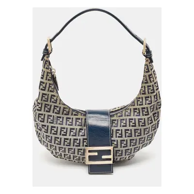 Fendi Navy Blue Zucchino Canvas and Leather FF Flap Hobo