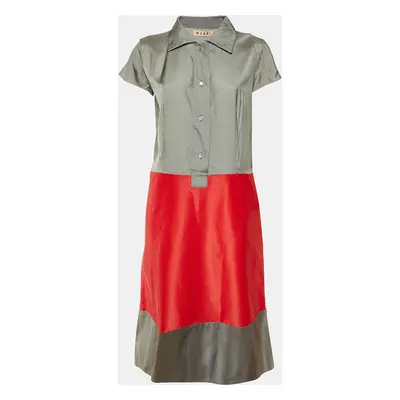 Marni Grey/Red Silk & Knit Midi Dress