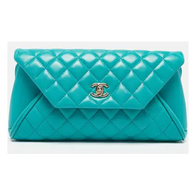 Chanel Turquoise Quilted Leather Fold Up Again Clutch