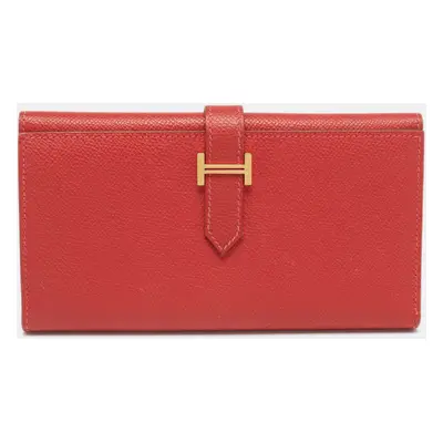 Hermes Rouge Vif Epsom Leather Bearn Gusset Wallet