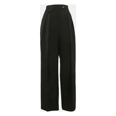 The Row Black Wool Pleated Straight Leg Trousers