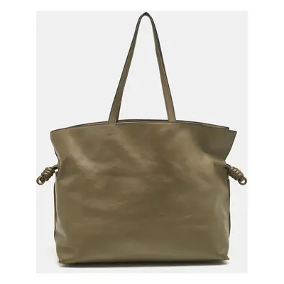 Loewe Dark Khaki Leather Flamenco Tote