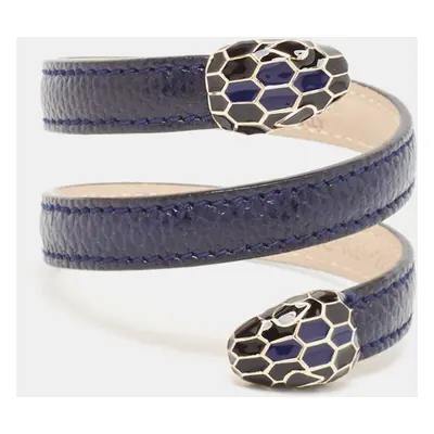 Bvlgari Serpenti Forever Navy Blue Leather Multi-Coiled Enamel Gold Tone Bracelet