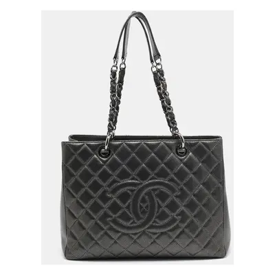 Chanel Dark Grey Quilted Caviar Leather GST Tote