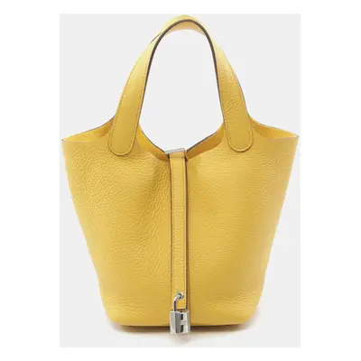 Hermes Yellow Leather Picotin Lock PM Handbag