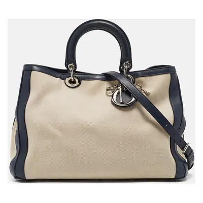 Dior Navy Blue/natural Canvas and Leather Diorissimo Shopper Tote