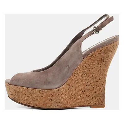 Gucci Mauve Suede Cork Wedge Sandals Size