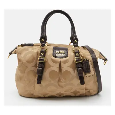 Coach Beige/Brown Signature Canvas and Lizard Embossed Leather Madison Juliette Satchel