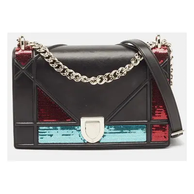 Dior Black Leather and Sequins Medium Diorama Shoulder Bag