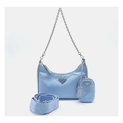 Prada Blue Nylon Tesuto Chain Strap Hobo Bag